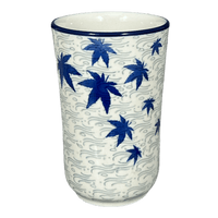 A picture of a Polish Pottery Tumbler, 12 oz in "Blue Sweetgum" by Ceramika Artystyczna | A076-2545X as shown at PolishPotteryOutlet.com/products/c-a-12-oz-tumbler-blue-sweetgum-a076-2545x