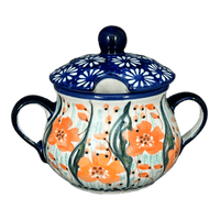 A picture of a Polish Pottery 3.5" Traditional Sugar Bowl (Sun-Kissed Garden) | C015S-GM15 as shown at PolishPotteryOutlet.com/products/3-5-the-traditional-sugar-bowl-sun-kissed-garden-c015s-gm15