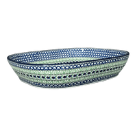 A picture of a Polish Pottery CA 10.5" x 12" Baker (Green Goddess) | A156-U408A as shown at PolishPotteryOutlet.com/products/c-a-10-5-x-12-baker-green-goddess-a156-u408a