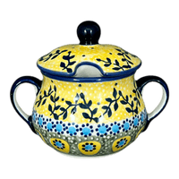 A picture of a Polish Pottery 3.5" Traditional Sugar Bowl (Sunnyside Up) | C015S-GAJ as shown at PolishPotteryOutlet.com/products/3-5-the-traditional-sugar-bowl-sunnyside-up-c015s-gaj