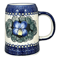 A picture of a Polish Pottery Tankard, 22 oz in "Pansies" by Manufaktura | K054S-JZB as shown at PolishPotteryOutlet.com/products/small-tankard-pansies-k054s-jzb