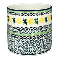 A picture of a Polish Pottery Flower Pot, 4.75" in "Lemons and Leaves" by Ceramika Artystyczna | A361-2749X as shown at PolishPotteryOutlet.com/products/c-a-4-75-flower-pot-lemons-and-leaves-a361-2749x