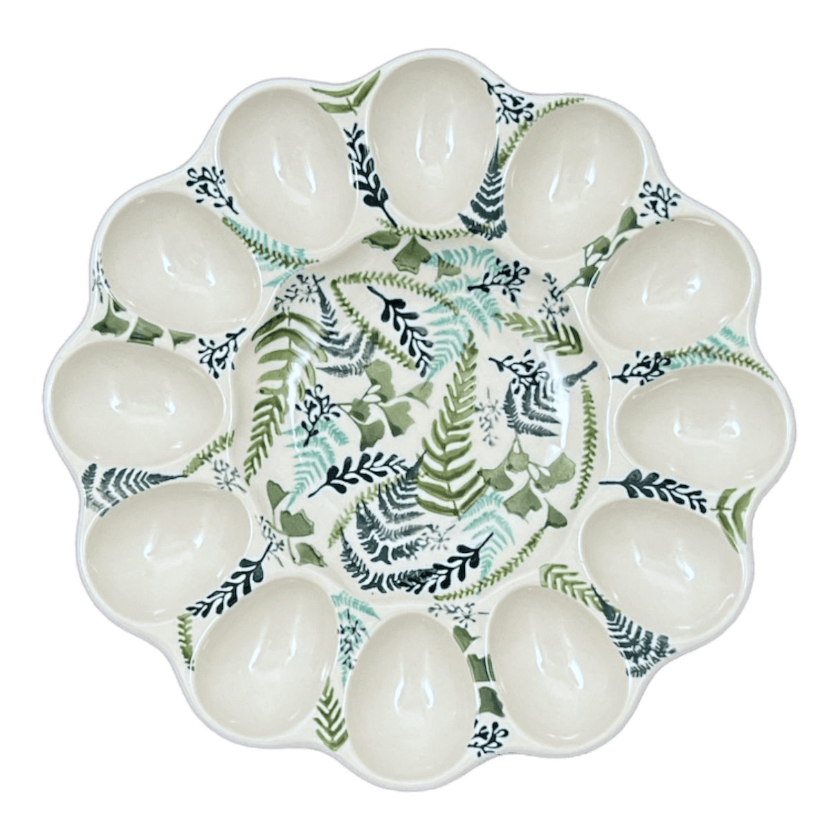 Plate, Round, Egg Plate, 10.25" in "Scattered Ferns" by Manufaktura | T140S-GZ39