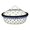 Polish Pottery Zaklady 12.5" x 10" Large Covered Baker (Falling Blue Daisies) | Y1158-A882A at PolishPotteryOutlet.com