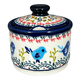 Polish Pottery Zaklady 4" Sugar Bowl (Circling Bluebirds) | Y698-ART214 Additional Image at PolishPotteryOutlet.com