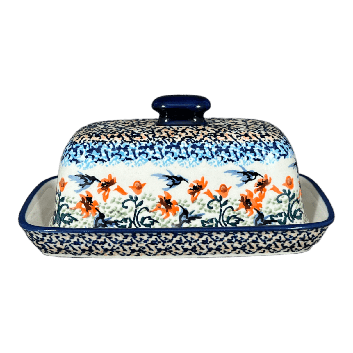 Butter Dish, American, 4" x 7.5" in "Hummingbird Harvest" by Manufaktura | M074S-JZ35
