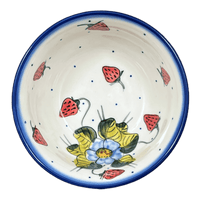 A picture of a Polish Pottery Bowl, Round, 6", WR (WR12B) in "Strawberries & Blossoms" by W.R. Ceramika | WR12B-WR2 as shown at PolishPotteryOutlet.com/products/6-bowl-strawberries-blossoms-wr12b-wr2