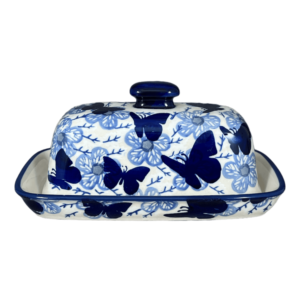 Butter Dish, American, 4" x 7.5" in "Blue Butterfly" by Manufaktura | M074U-AS58