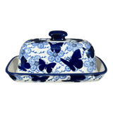 Butter Dish, American, 4" x 7.5" in "Blue Butterfly" by Manufaktura | M074U-AS58
