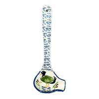 A picture of a Polish Pottery Gravy Ladle (Ducks in a Row) | L015U-P323 as shown at PolishPotteryOutlet.com/products/7-5-gravy-ladle-ducks-in-a-row-l015u-p323