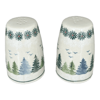 A picture of a Polish Pottery 3.75" Salt and Pepper (Pine Forest) | S086S-PS29 as shown at PolishPotteryOutlet.com/products/3-75-salt-and-pepper-pine-forest-s086s-ps29