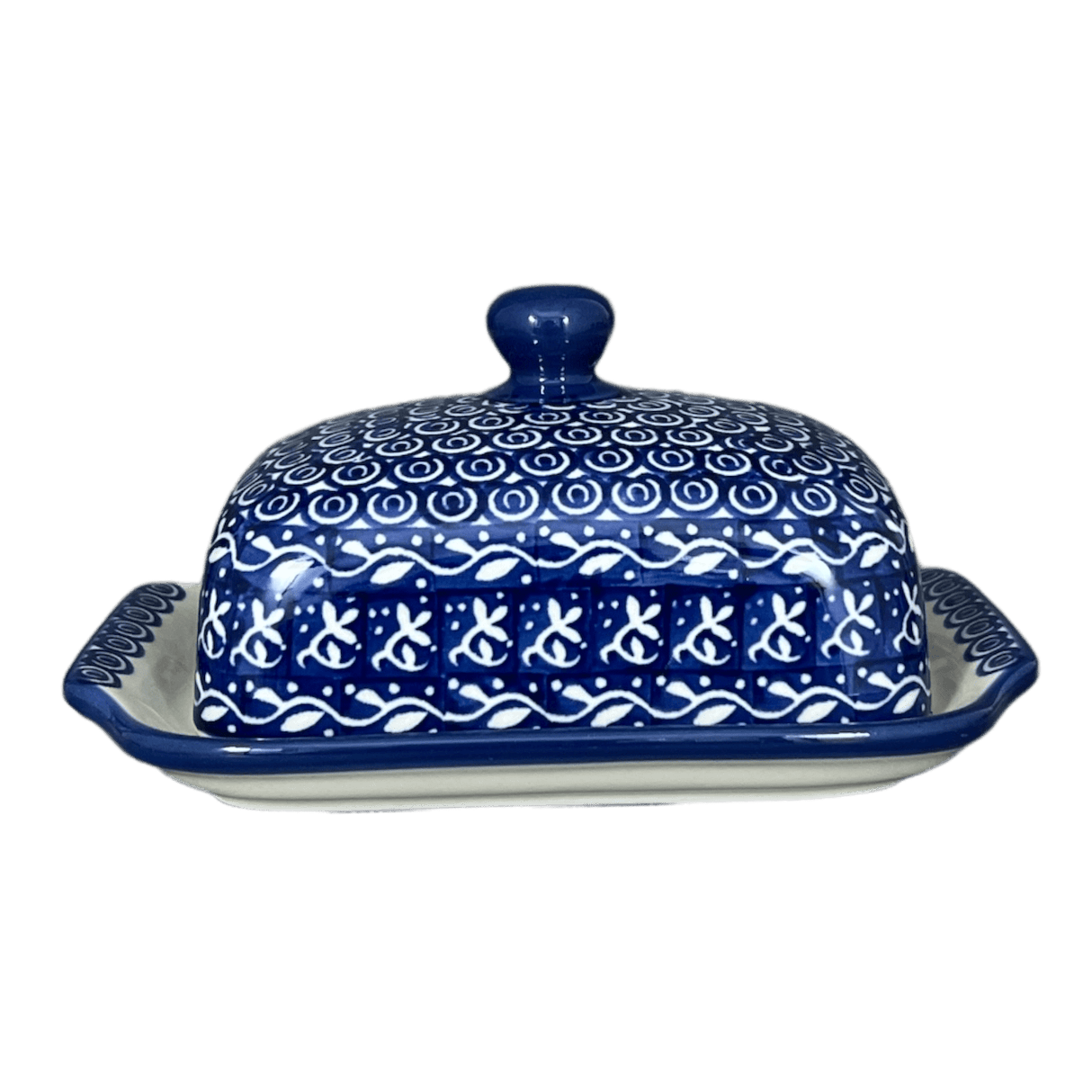 Butter Dish, 7" x 5.5" in "Wavy Blues" by Ceramika Artystyczna | A295-905X