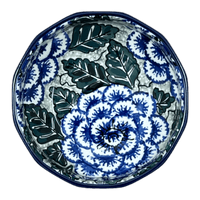 A picture of a Polish Pottery CA Multangular Bowl (Blue Dahlia) | A221-U1473 as shown at PolishPotteryOutlet.com/products/c-a-multangular-bowl-blue-dahlia-a221-u1473