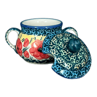 A picture of a Polish Pottery 3.5" Traditional Sugar Bowl (Poppies in Bloom) | C015S-JZ34 as shown at PolishPotteryOutlet.com/products/the-traditional-sugar-bowl-poppies-in-bloom