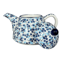 A picture of a Polish Pottery 0.9 Liter Teapot (Scattered Blues) | C005S-AS45 as shown at PolishPotteryOutlet.com/products/0-9-liter-teapot-scattered-blues-c005s-as45