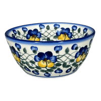 A picture of a Polish Pottery Bowl, Round, 6", WR (WR12B) in "Pansy Wreath" by W.R. Ceramika | WR12B-EZ2 as shown at PolishPotteryOutlet.com/products/6-bowl-pansy-wreath-wr12b-ez2