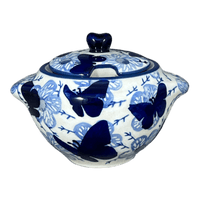 A picture of a Polish Pottery 3" Sugar Bowl (Blue Butterfly) | C003U-AS58 as shown at PolishPotteryOutlet.com/products/3-sugar-bowl-blue-butterfly-c003u-as58