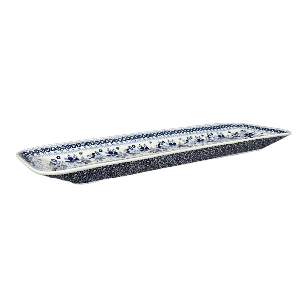 Platter, Rectangular, Long, 19.5" x 6.75" in "Duet in Blue" by Manufaktura | P204S-SB01