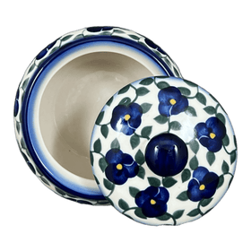 Polish Pottery Container, Round, Covered, 5" x 4", WR (WR31I) in "Pansy Storm" by W.R. Ceramika | WR31I-EZ3 Additional Image at PolishPotteryOutlet.com