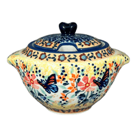 A picture of a Polish Pottery 3" Sugar Bowl (Butterfly Bliss) | C003S-WK73 as shown at PolishPotteryOutlet.com/products/3-sugar-bowl-butterfly-bliss-c003s-wk73