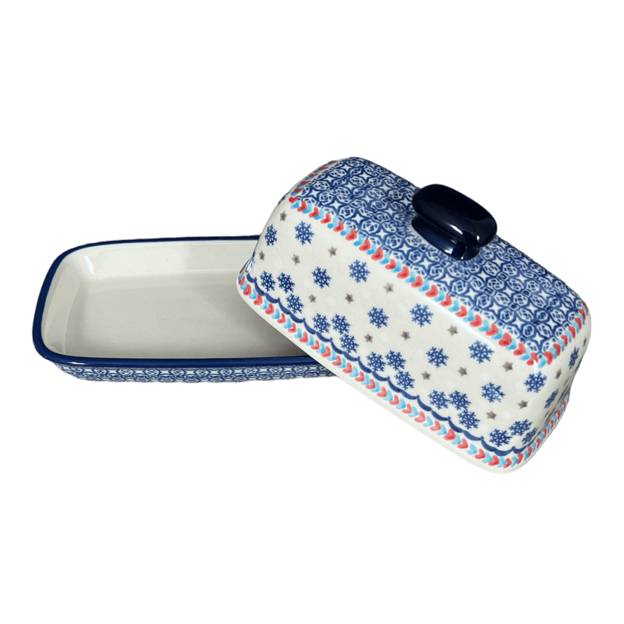 Butter Dish, American, 4" x 7.5" in "Snowflake Love" by Manufaktura | M074U-PS01