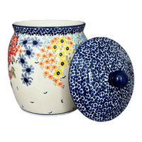 A picture of a Polish Pottery Canister, 2 Liter in "Brilliant Garden" by Manufaktura | P074S-DPLW as shown at PolishPotteryOutlet.com/products/2-liter-canister-brilliant-garden-p074s-dplw