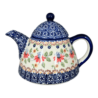 A picture of a Polish Pottery 0.9 Liter Teapot (Mediterranean Blossoms) | C005S-P274 as shown at PolishPotteryOutlet.com/products/0-9-liter-teapot-mediterranean-blossoms-c005s-p274