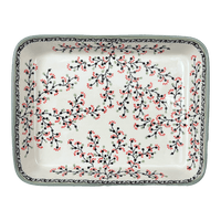 A picture of a Polish Pottery Baker, Rectangular, 9" x 11" in "Cherry Blossoms - Solid Rim" by Manufaktura | P104S-DPGJA as shown at PolishPotteryOutlet.com/products/9x11-rectangular-baker-cherry-blossoms-solid-rim-p104s-dpgja