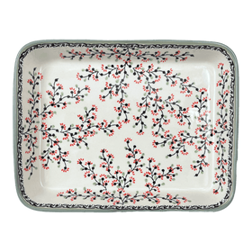 Polish Pottery Baker, Rectangular, 9" x 11" in "Cherry Blossoms - Solid Rim" by Manufaktura | P104S-DPGJA Additional Image at PolishPotteryOutlet.com