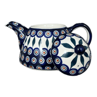 A picture of a Polish Pottery 0.9 Liter Teapot (Peacock) | C005T-54 as shown at PolishPotteryOutlet.com/products/0-9-liter-teapot-peacock-c005t-54
