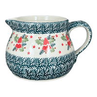 A picture of a Polish Pottery 1.5 Liter Pitcher (Evergreen Bells) | D043U-PZDG as shown at PolishPotteryOutlet.com/products/1-5-l-wide-mouth-pitcher-evergreen-bells-d043u-pzdg