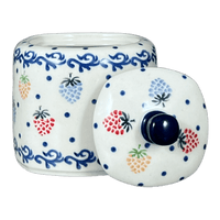 A picture of a Polish Pottery Bowl, Square, Sugar Bowl, 4" in "Mixed Berries" by Ceramika Artystyczna | AF38-1449X as shown at PolishPotteryOutlet.com/products/4-sugar-bowl-mixed-berries-af38-1449x