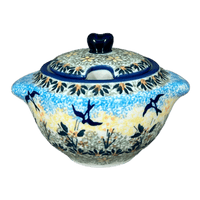 A picture of a Polish Pottery 3" Sugar Bowl (Soaring Swallows) | C003S-WK57 as shown at PolishPotteryOutlet.com/products/3-sugar-bowl-soaring-swallows-c003s-wk57