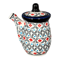 A picture of a Polish Pottery Zaklady Soy Sauce Pitcher (Beaded Turquoise) | Y1947-DU203 as shown at PolishPotteryOutlet.com/products/soy-sauce-pitcher-beaded-turquoise-y1947-du203