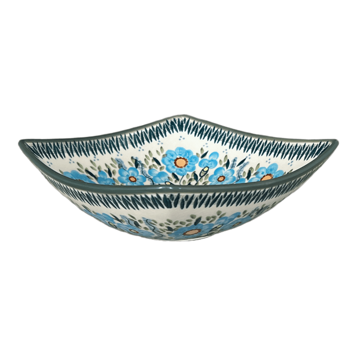 Bowl, Square, Nut, Medium, 7.75" in "Baby Blue Blossoms - Solid Rim" by Manufaktura | M113S-JS49A