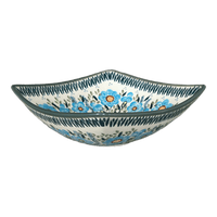 A picture of a Polish Pottery Medium Nut Dish (Baby Blue Blossoms - Solid Rim) | M113S-JS49A as shown at PolishPotteryOutlet.com/products/medium-nut-dish-baby-blue-blossoms-solid-rim-m113s-js49a