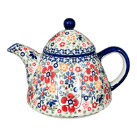 A picture of a Polish Pottery 0.9 Liter Teapot (Full Bloom) | C005S-EO34 as shown at PolishPotteryOutlet.com/products/0-9-liter-teapot-full-bloom-c005s-eo34
