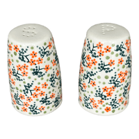 A picture of a Polish Pottery 3.75" Salt and Pepper (Peach Blossoms) | S086S-AS46 as shown at PolishPotteryOutlet.com/products/3-75-salt-and-pepper-peach-blossoms-s086s-as46