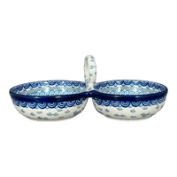 A picture of a Polish Pottery Bowl, Round, Double, Serving, 9" in "Koi Pond" by Ceramika Artystyczna | A942-2372X as shown at PolishPotteryOutlet.com/products/double-bowl-serving-dish-koi-pond-a942-2372x