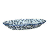 A picture of a Polish Pottery Large Scalloped Oval Platter (Scattered Blues) | P165S-AS45 as shown at PolishPotteryOutlet.com/products/large-scalloped-oval-platter-scattered-blues-p165s-as45