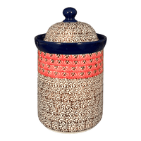 A picture of a Polish Pottery Canister, 1 Liter in "Coral Fans" by Ceramika Artystyczna | A491-2199X as shown at PolishPotteryOutlet.com/products/1-liter-canister-coral-fans-a491-2199x