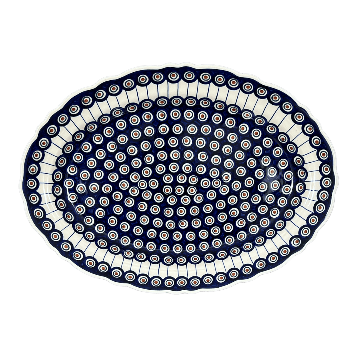 Platter, Oval, Scalloped, 16.75" x 12.25" Large in "Peacock in Line" by Manufaktura | P165T-54A