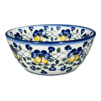 A picture of a Polish Pottery Bowl, Round, 7", WR (WR12C) in "Pansy Wreath" by W.R. Ceramika | WR12C-EZ2 as shown at PolishPotteryOutlet.com/products/7-bowl-pansy-wreath-wr12c-ez2