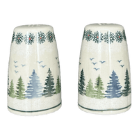A picture of a Polish Pottery 3.75" Salt and Pepper (Pine Forest) | S086S-PS29 as shown at PolishPotteryOutlet.com/products/3-75-salt-and-pepper-pine-forest-s086s-ps29