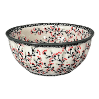 A picture of a Polish Pottery Bowl, Round, 7.75" in "Cherry Blossoms - Solid Rim" by Manufaktura | M085S-DPGJA as shown at PolishPotteryOutlet.com/products/7-75-bowl-cherry-blossoms-solid-rim-m085s-dpgja