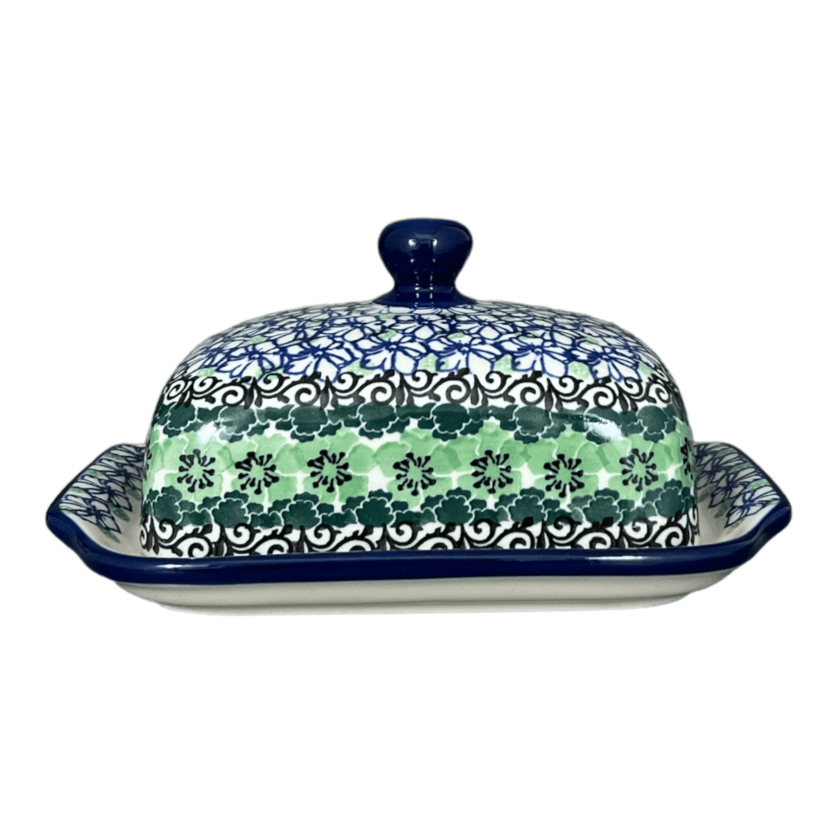 Butter Dish, 7" x 5.5" in "Ring of Green" by Ceramika Artystyczna | A295-1479X