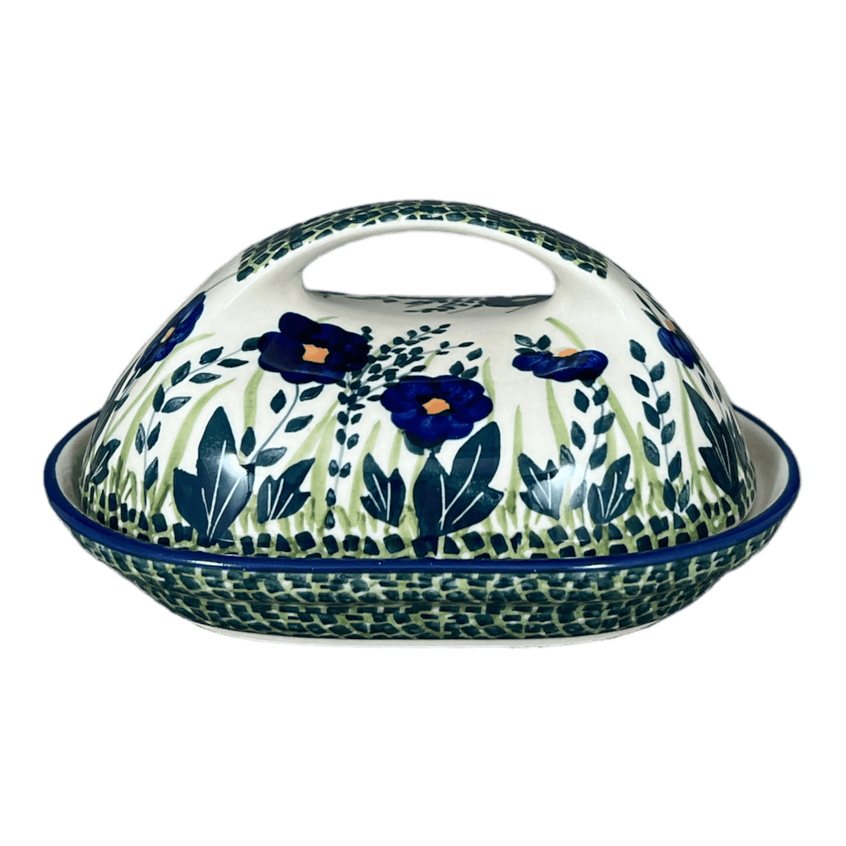 Butter Dish, Fancy, 5" x 7" in "Bouncing Blue Blossoms" by Manufaktura | M077U-IM03