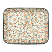 A picture of a Polish Pottery Baker, Rectangular, 8"x10" in "Peach Blossoms - Solid Rim" by Manufaktura | P103S-AS46A as shown at PolishPotteryOutlet.com/products/8x10-rectangular-baker-peach-blossoms-solid-rim-p103s-as46a