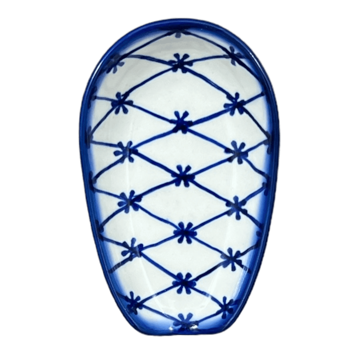 Spoon Rest, 3.5" x 5", WR (WR55D) in "Blue Floral Trellis" by W.R. Ceramika | WR55D-DT3