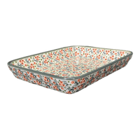 A picture of a Polish Pottery Baker, Rectangular, 9" x 11" in "Peach Blossoms - Solid Rim" by Manufaktura | P104S-AS46A as shown at PolishPotteryOutlet.com/products/9x11-rectangular-baker-peach-blossoms-solid-rim-p104s-as46a